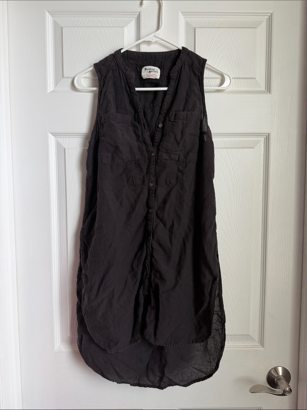 HOLDING HORSES Black Textured Open-Neck Tunic